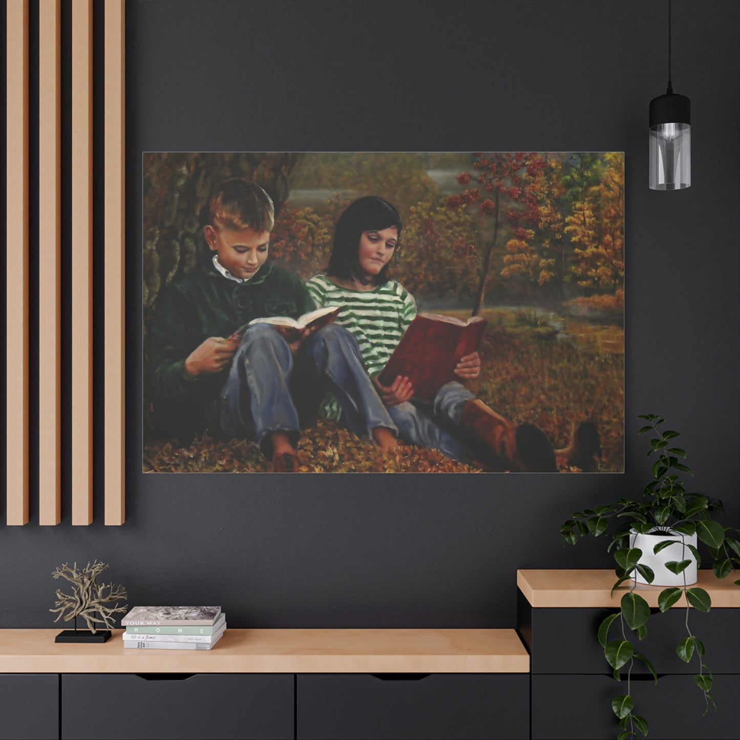 "Siblings" Canvas Print - Vintage Children Reading Art