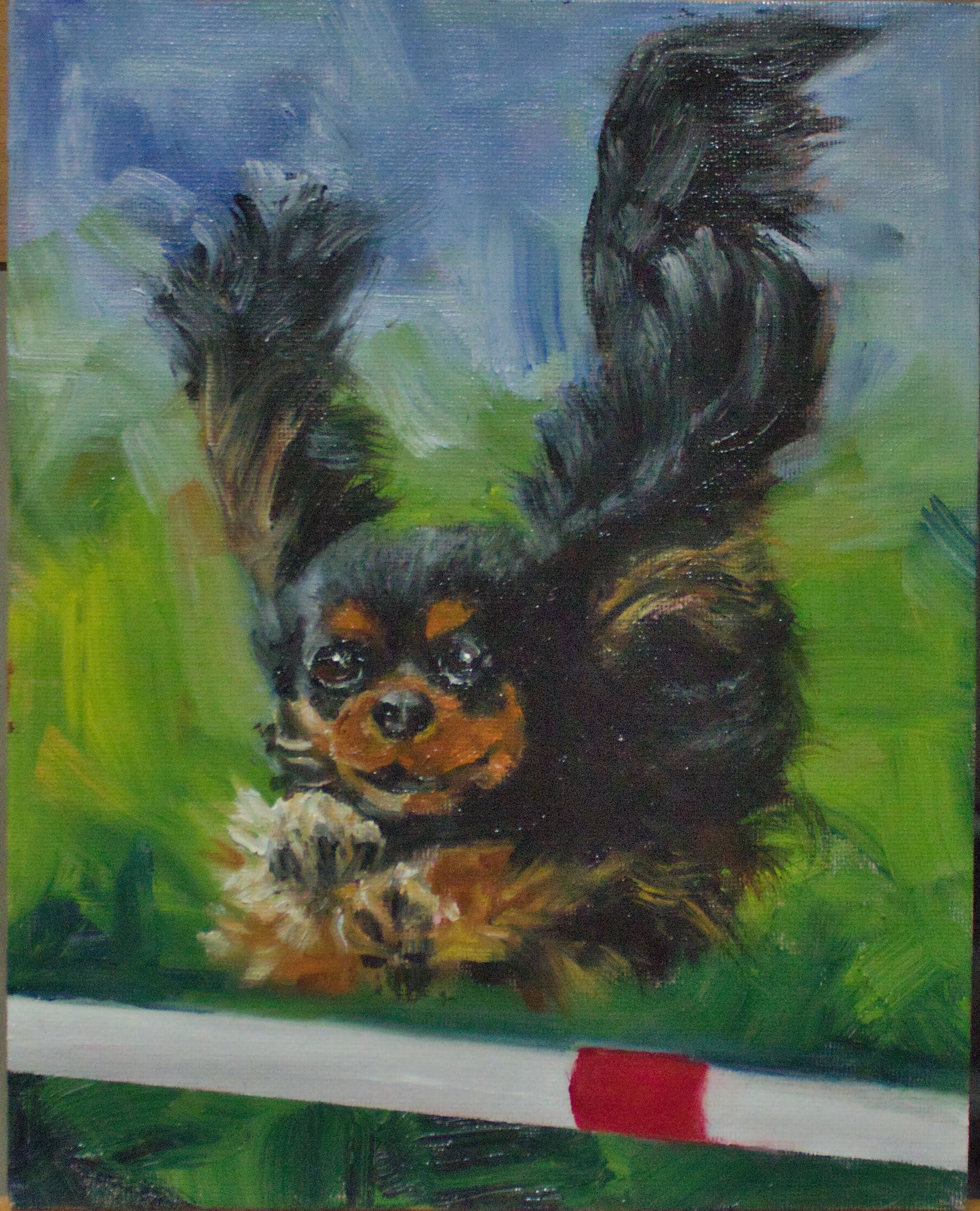 "Wings" Original Oil Painting on Board - Cavalier King Charles Spaniel Agility Art