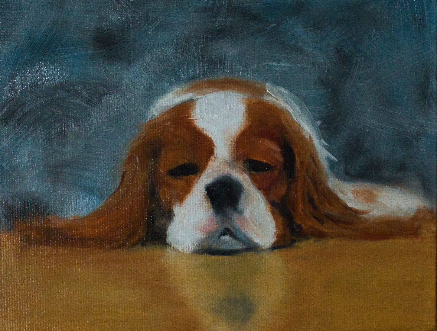 "Serenity in Slumber" Original Oil Painting on Board - Blenheim Cavalier King Charles Spaniel Art