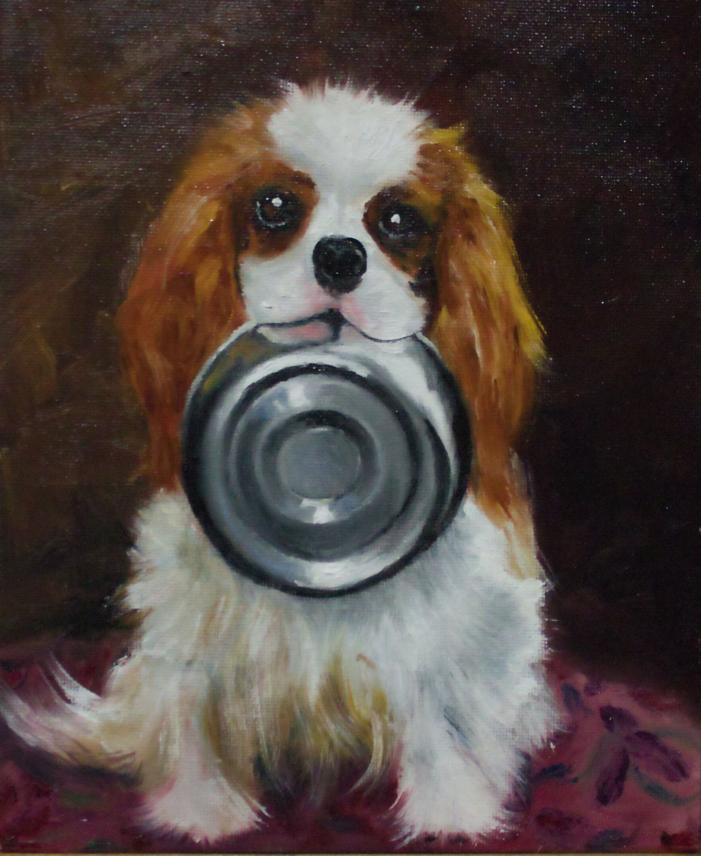 "Dixie Cup" Original Oil Painting on Board - Cavalier King Charles Spaniel Puppy Art