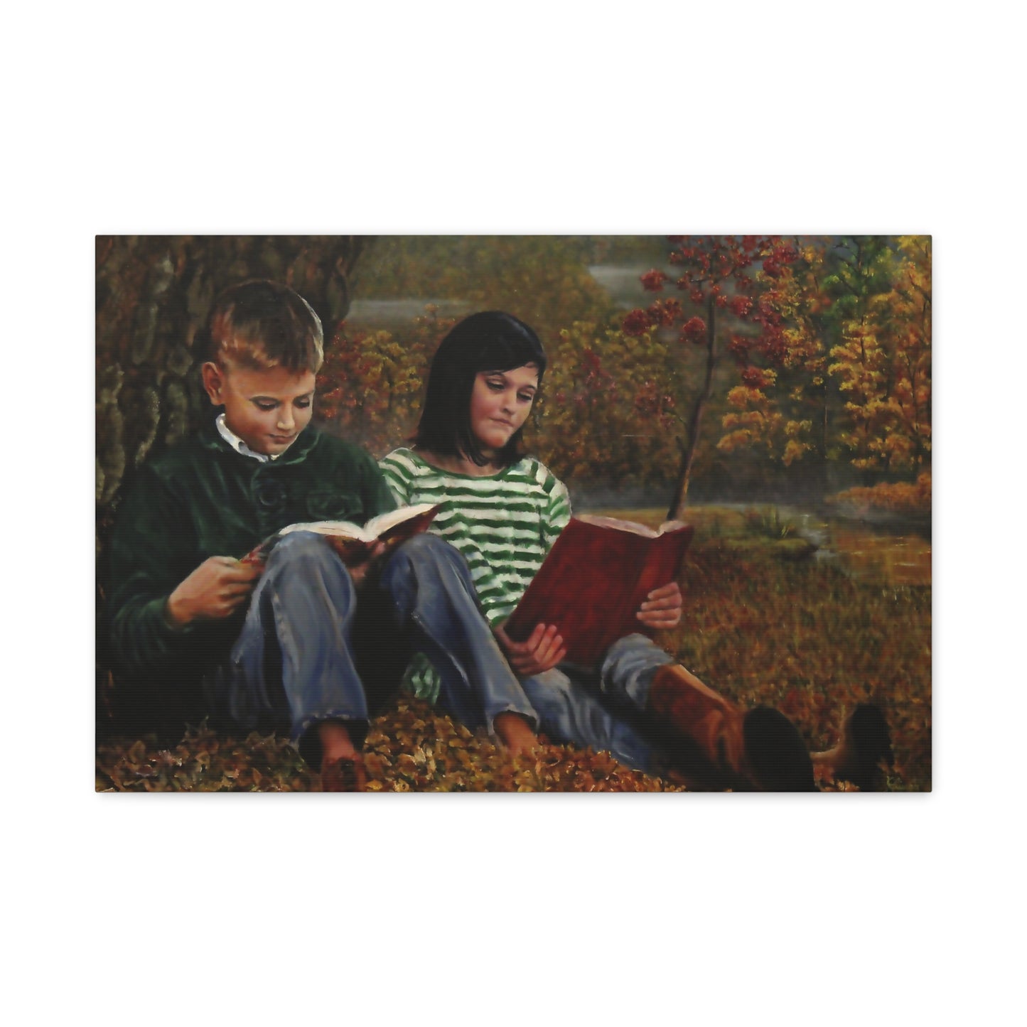 "Siblings" Canvas Print - Vintage Children Reading Art
