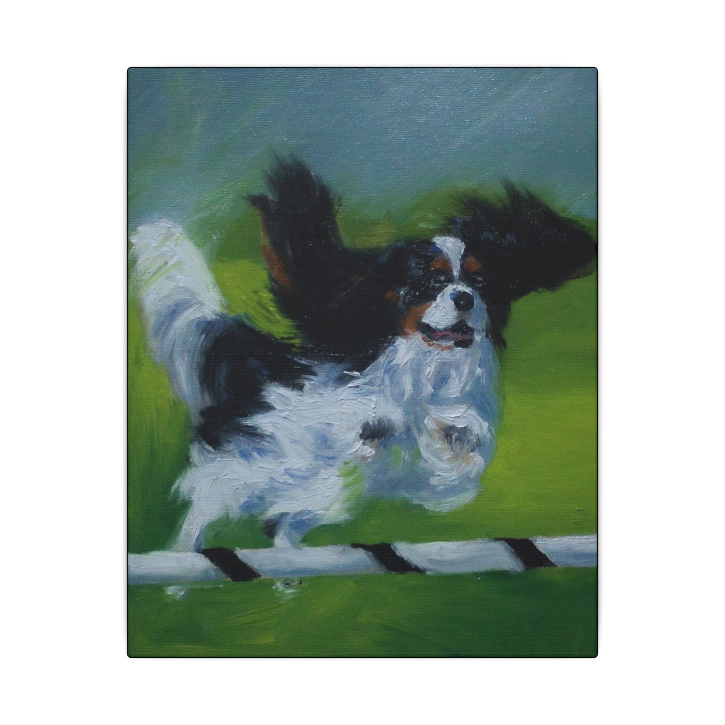 "Competitive" Canvas Print - Tri Color Cavalier King Charles Spaniel Agility Art