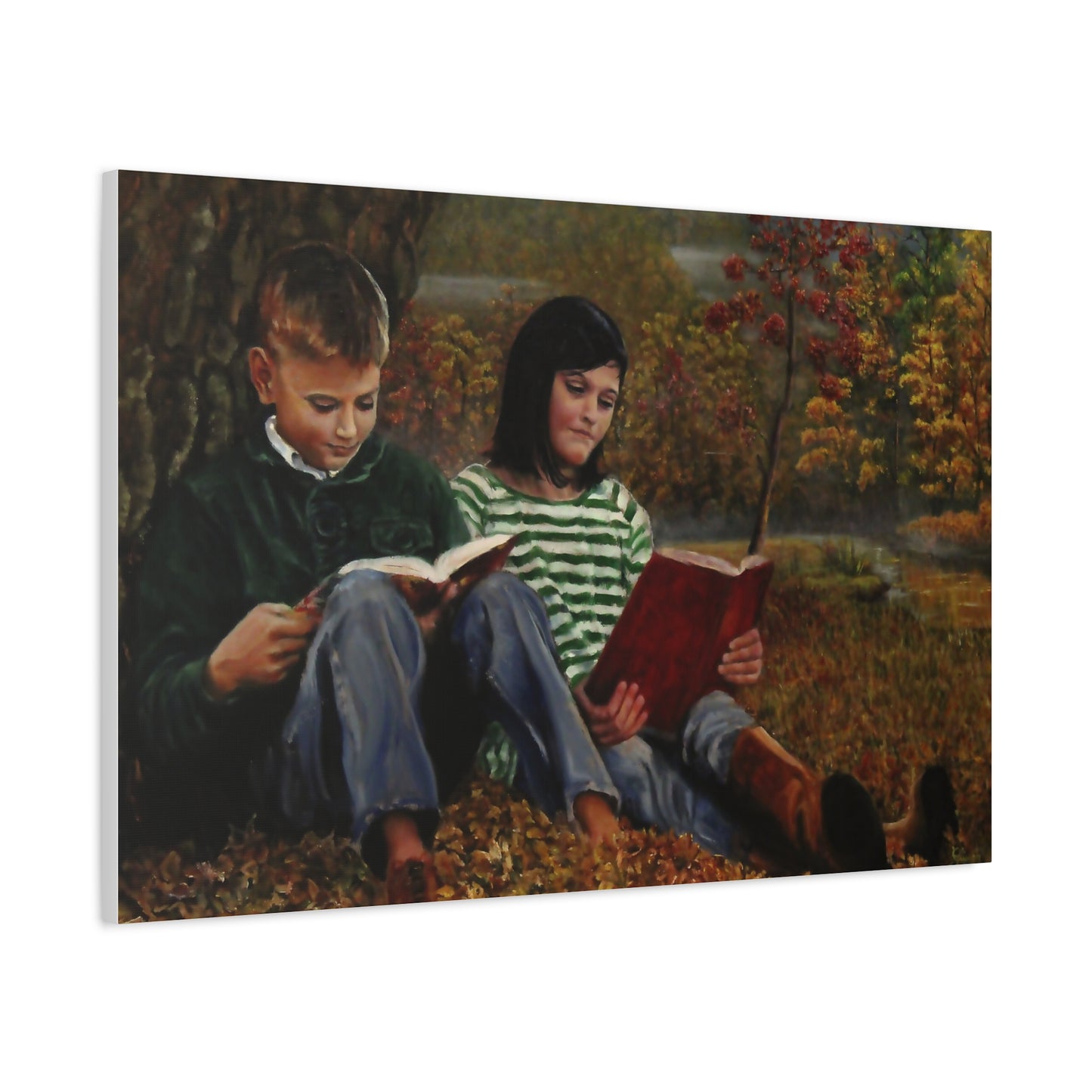 "Siblings" Canvas Print - Vintage Children Reading Art
