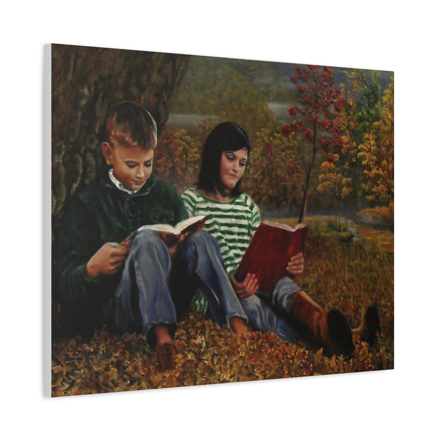 "Siblings" Canvas Print - Vintage Children Reading Art
