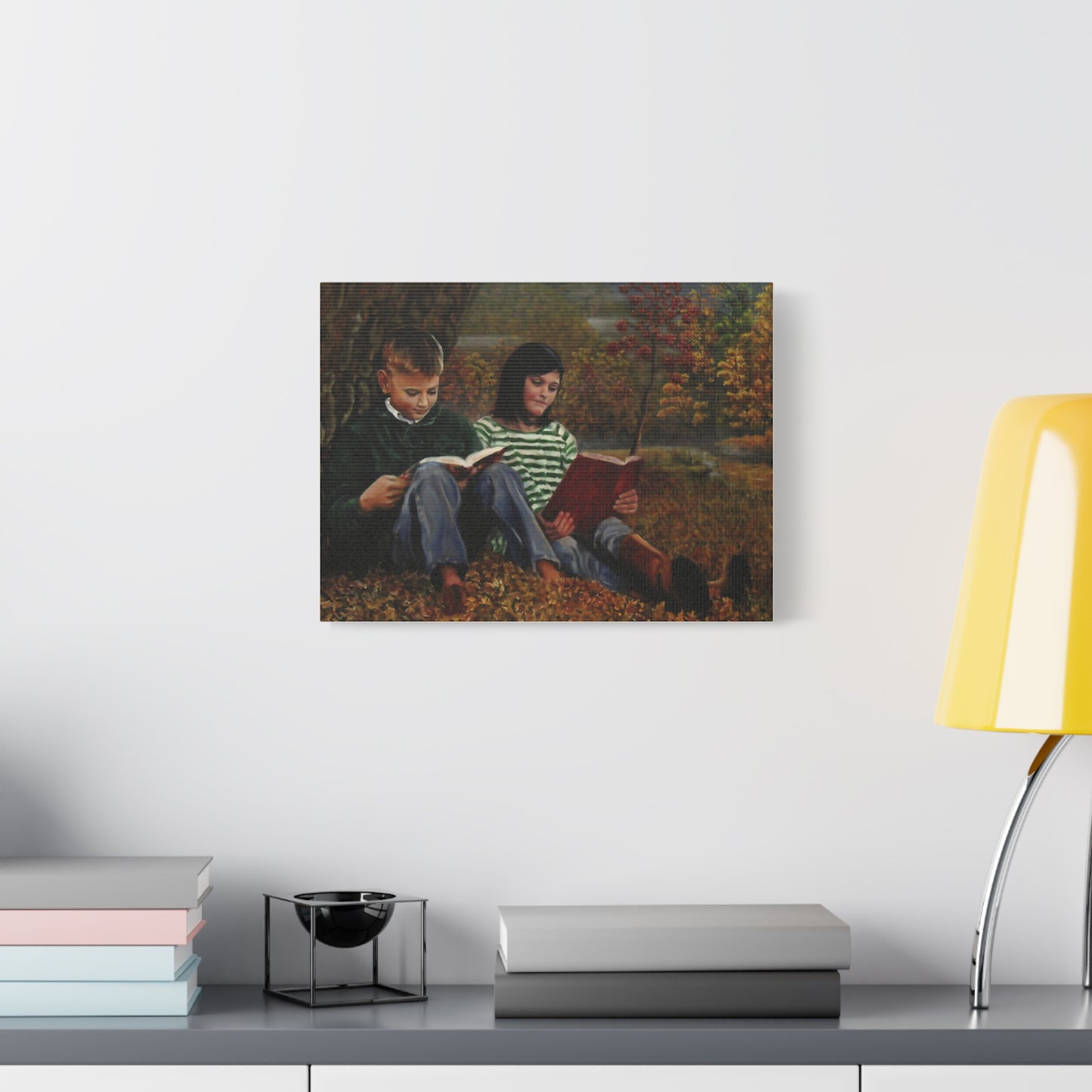 "Siblings" Canvas Print - Vintage Children Reading Art