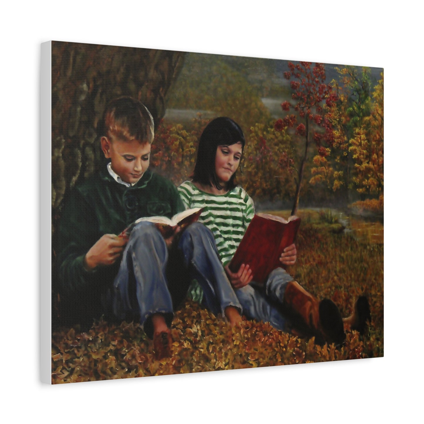 "Siblings" Canvas Print - Vintage Children Reading Art