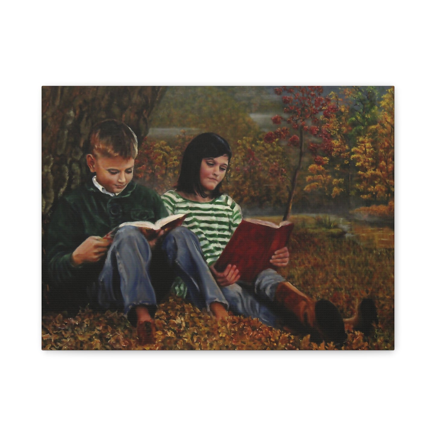 "Siblings" Canvas Print - Vintage Children Reading Art