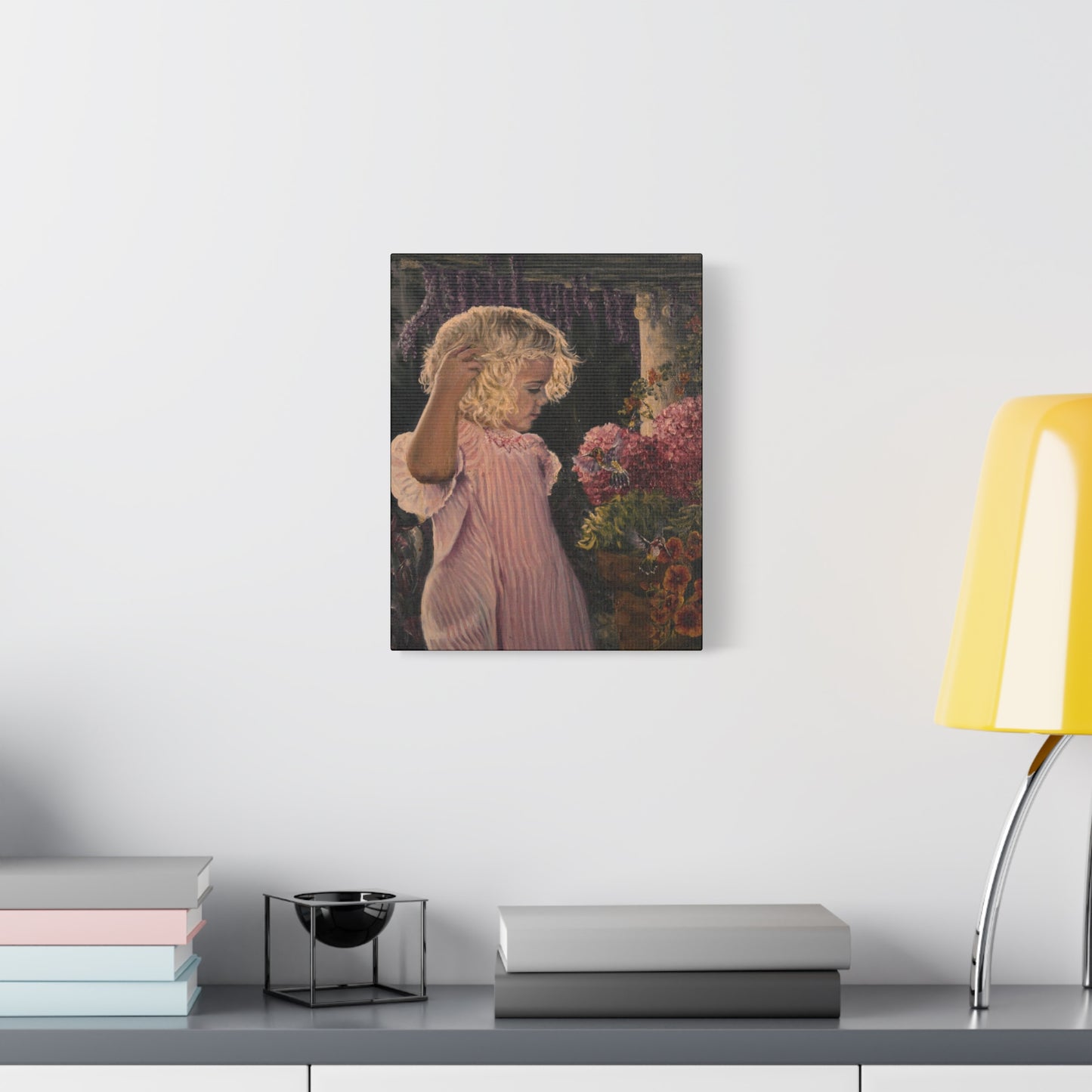 "Garden Surprise" Canvas Print - Girl with Hummingbirds Art