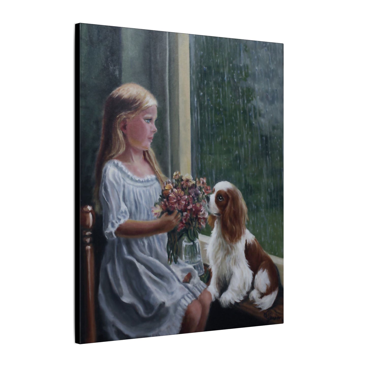 "Rainy Day" Canvas Print - Girl with Dog Whimsical Art