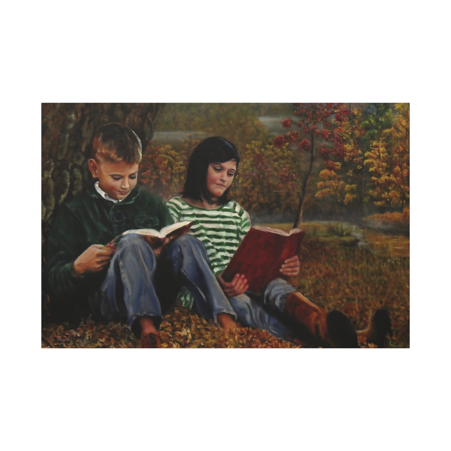 "Siblings" Canvas Print - Vintage Children Reading Art