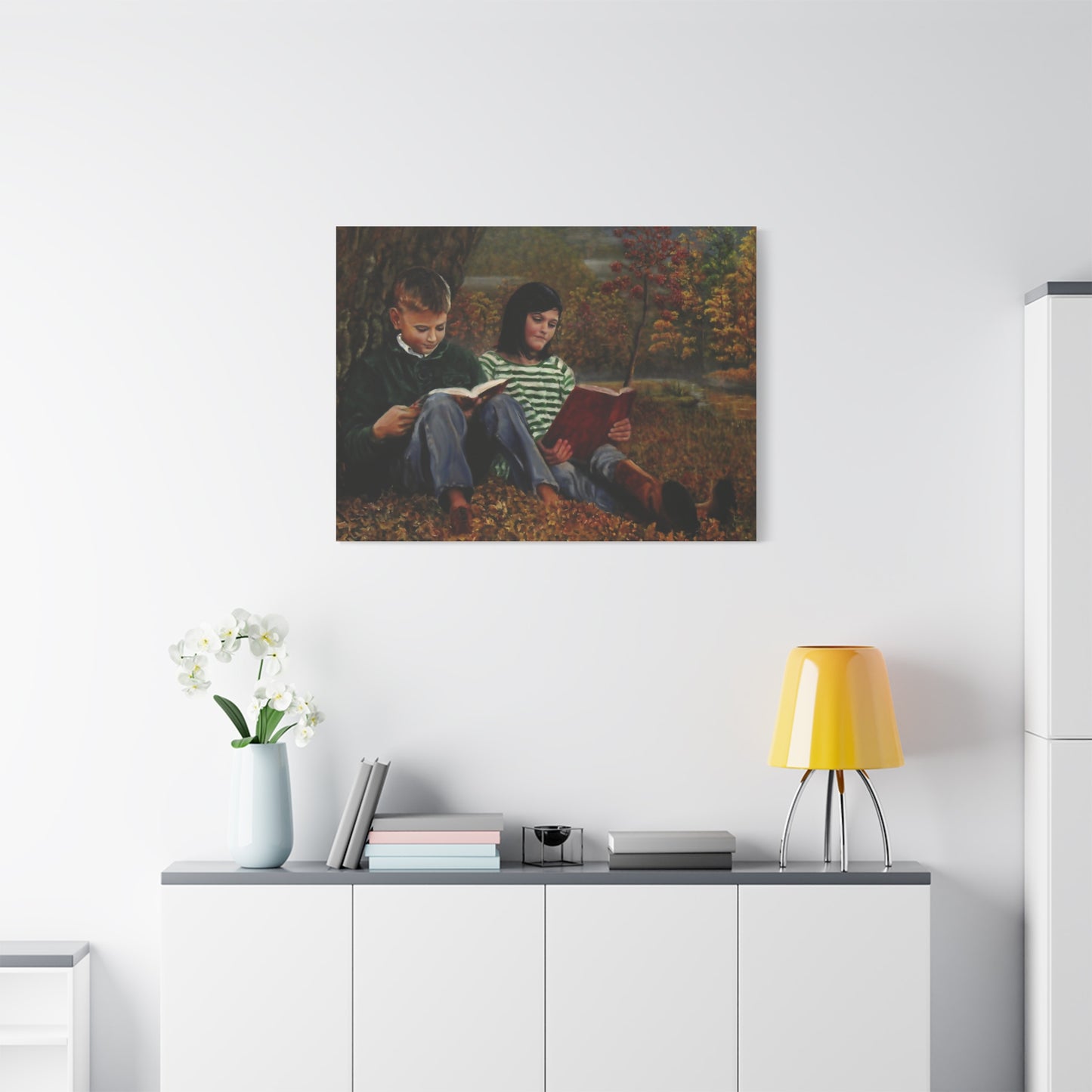 "Siblings" Canvas Print - Vintage Children Reading Art