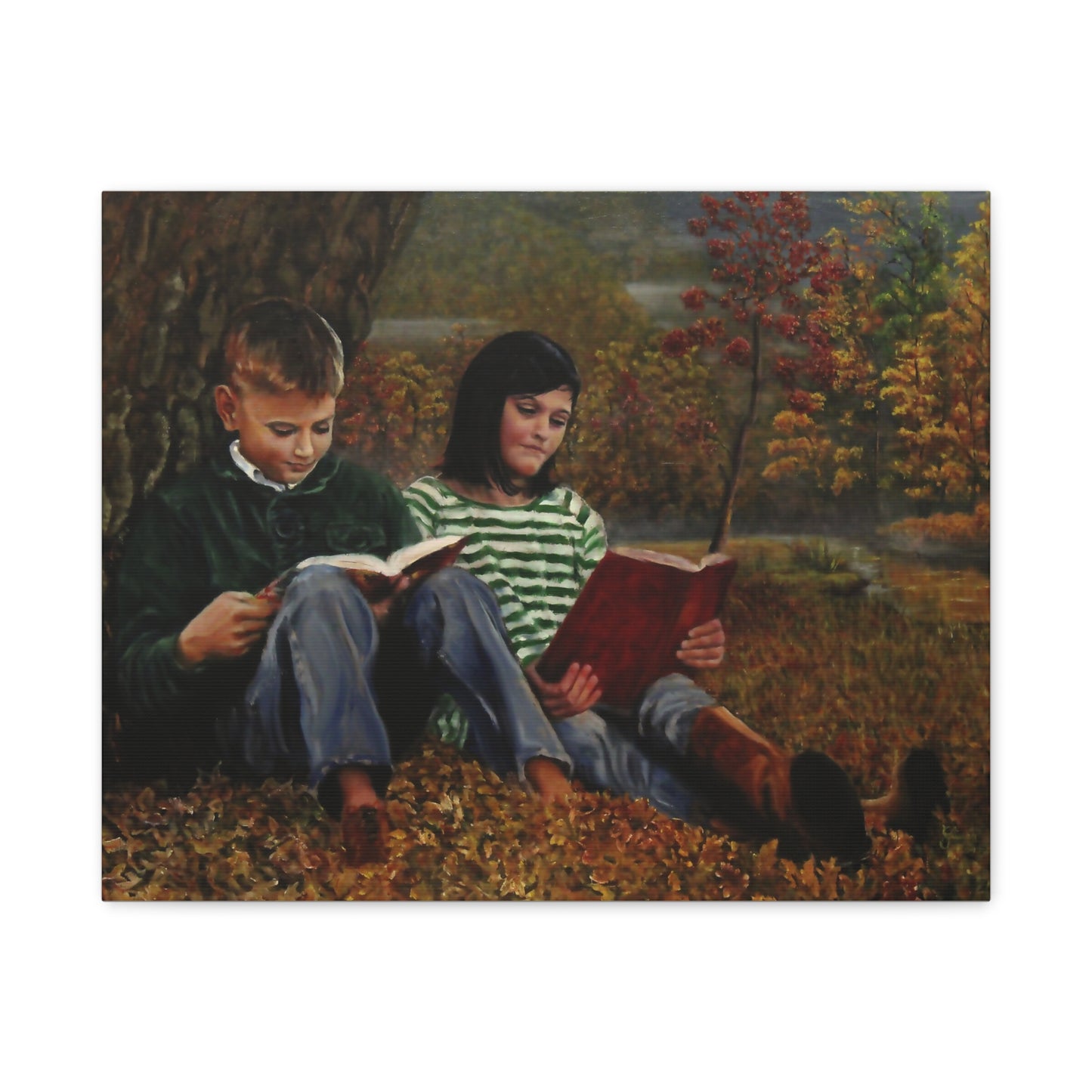 "Siblings" Canvas Print - Vintage Children Reading Art