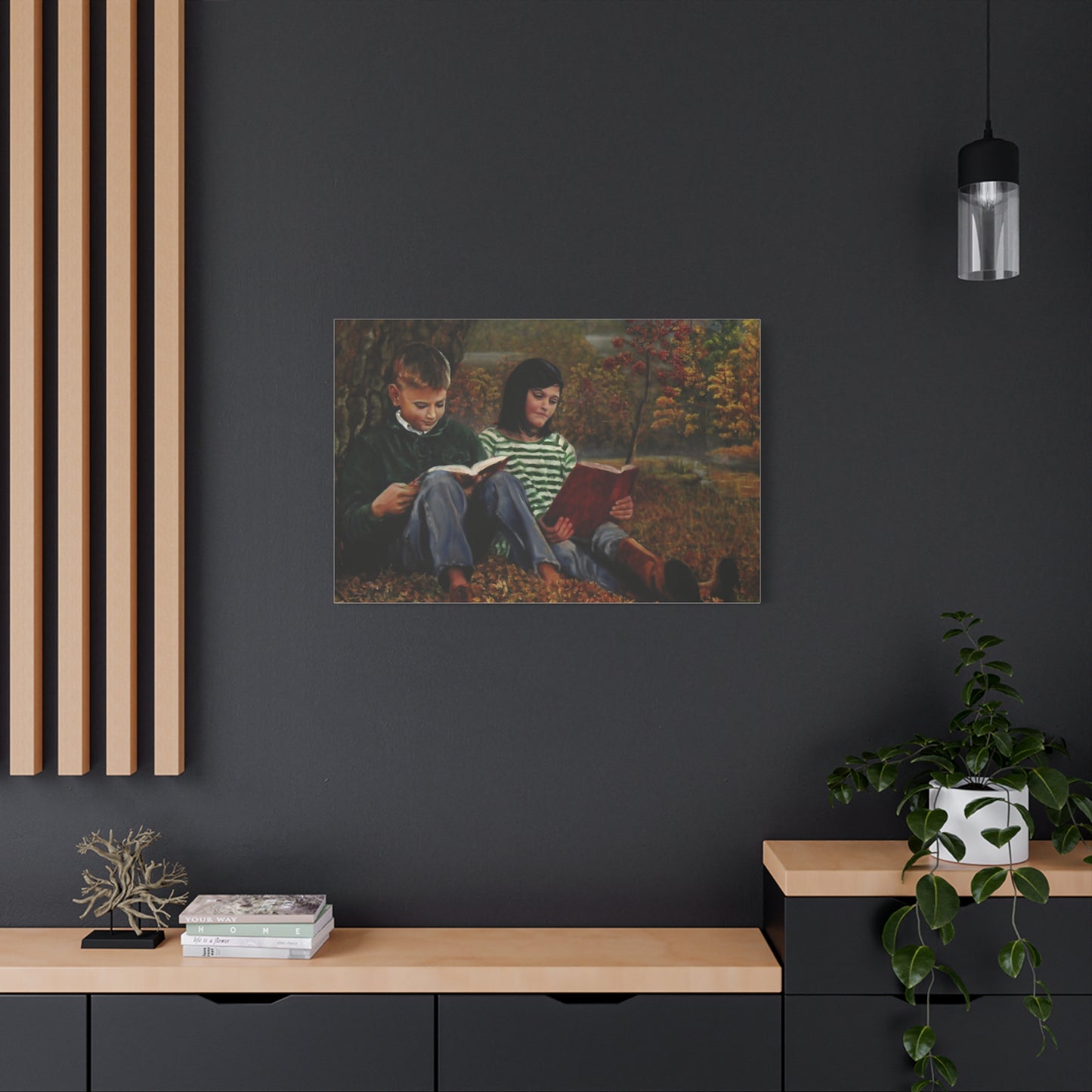 "Siblings" Canvas Print - Vintage Children Reading Art