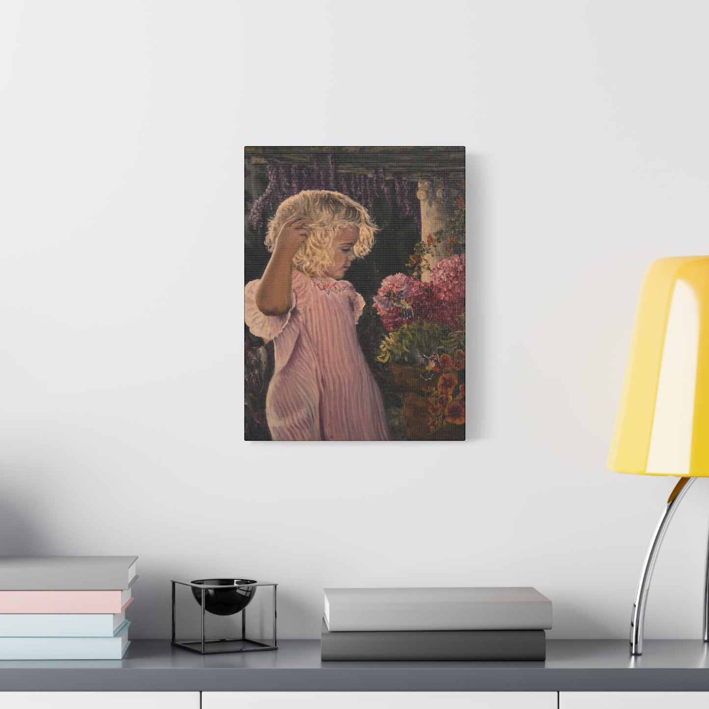 "Garden Surprise" Canvas Print - Girl with Hummingbirds Art