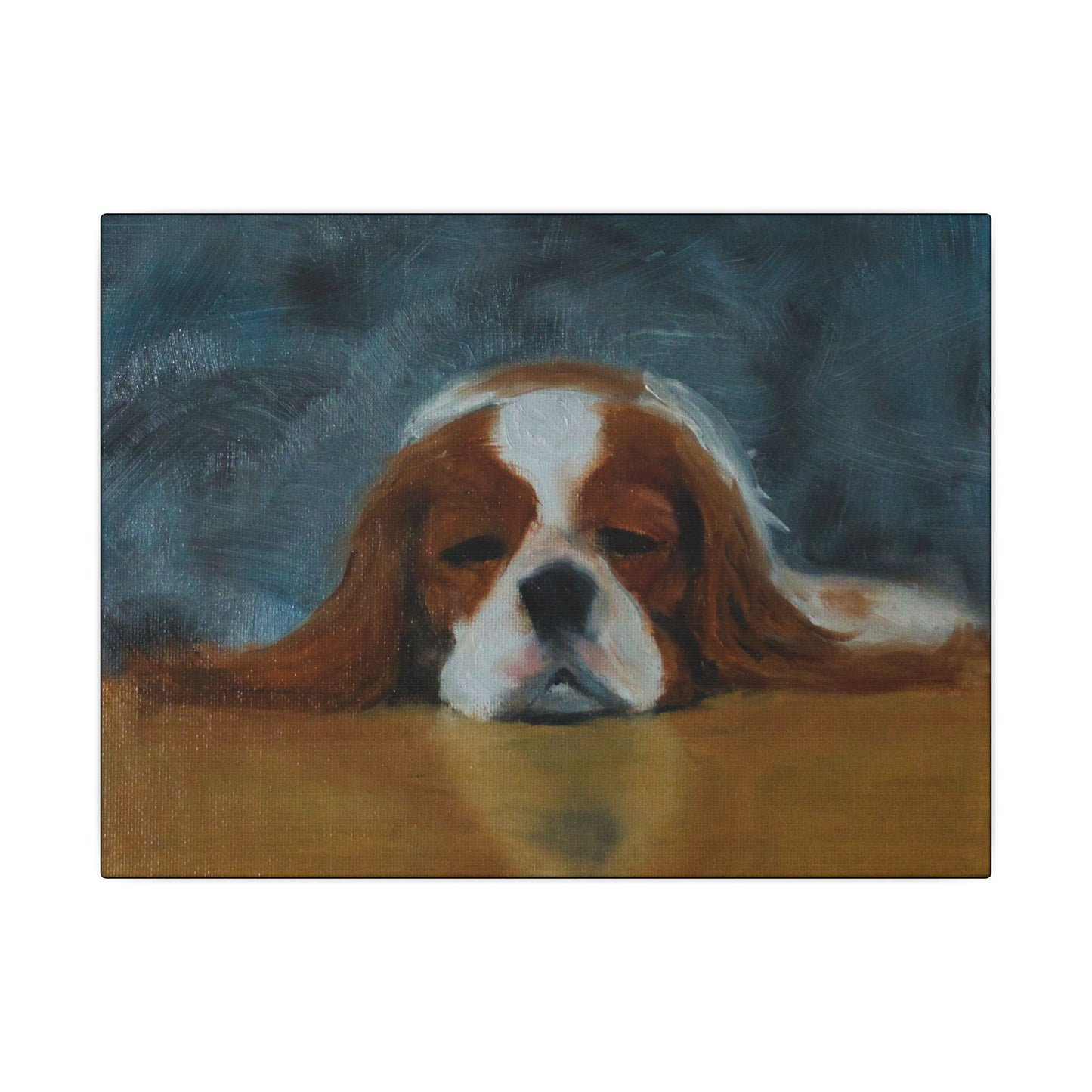 Painting of a dog with a dark background