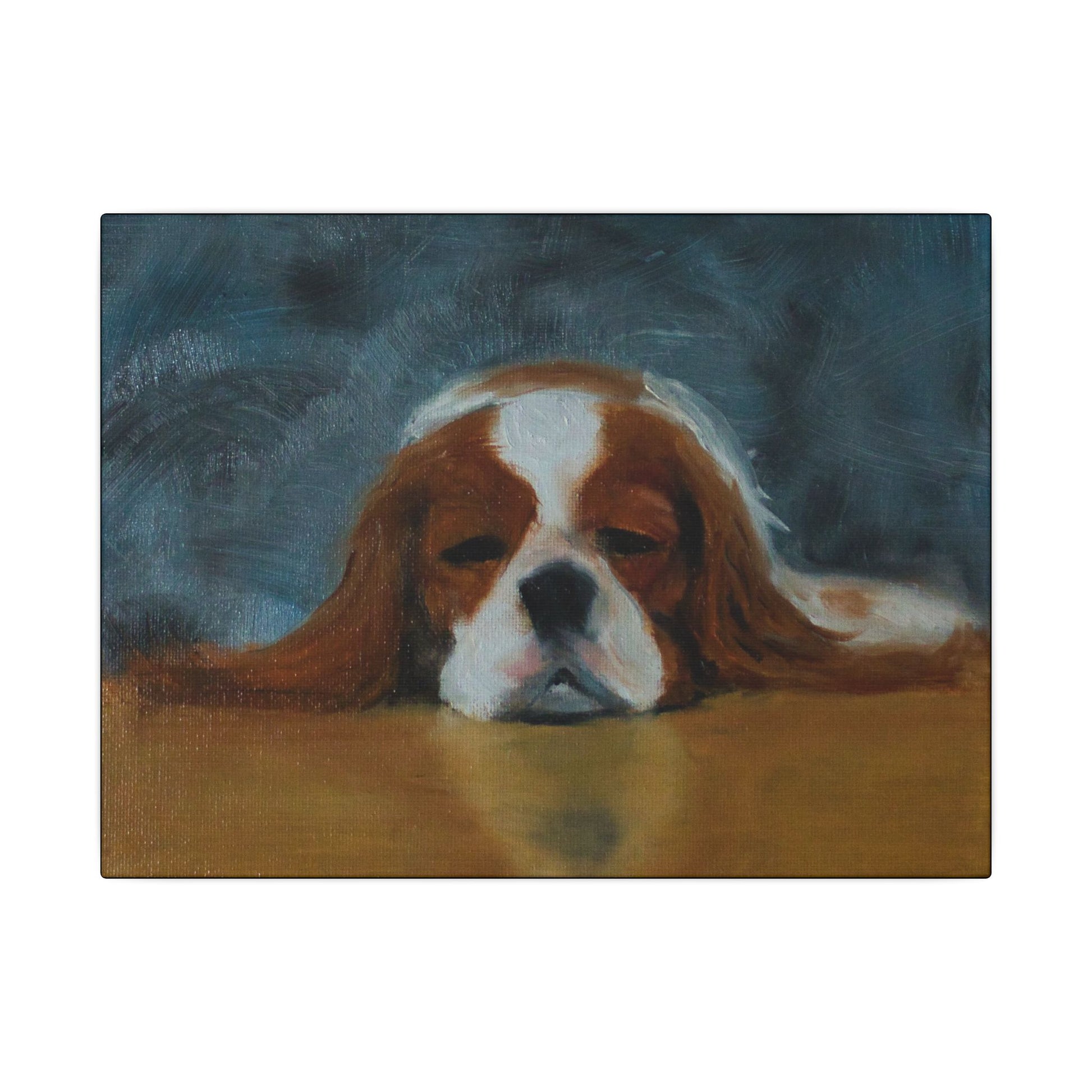 Painting of a dog with a dark background