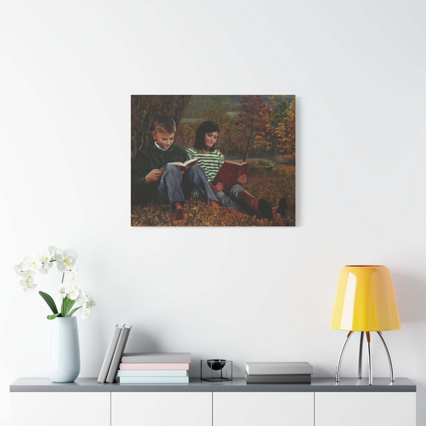 "Siblings" Canvas Print - Vintage Children Reading Art