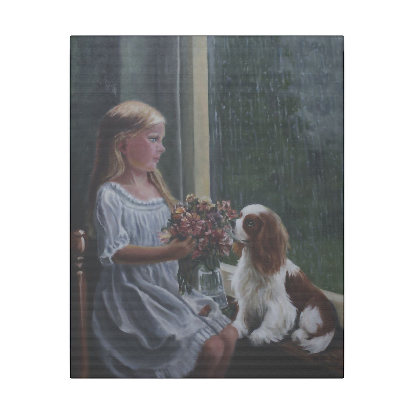 "Rainy Day" Canvas Print - Girl with Dog Whimsical Art