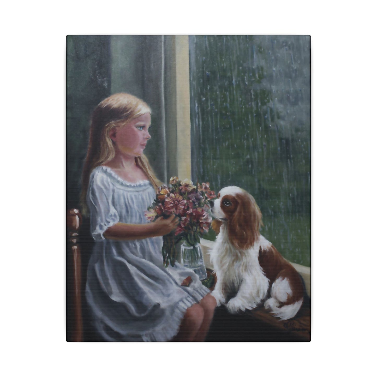 "Rainy Day" Canvas Print - Girl with Dog Whimsical Art