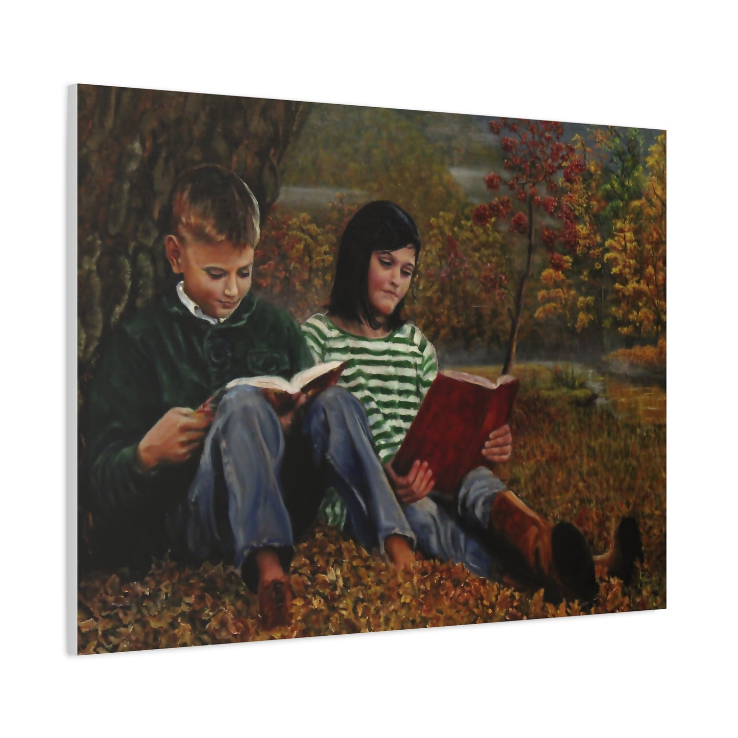 "Siblings" Canvas Print - Vintage Children Reading Art