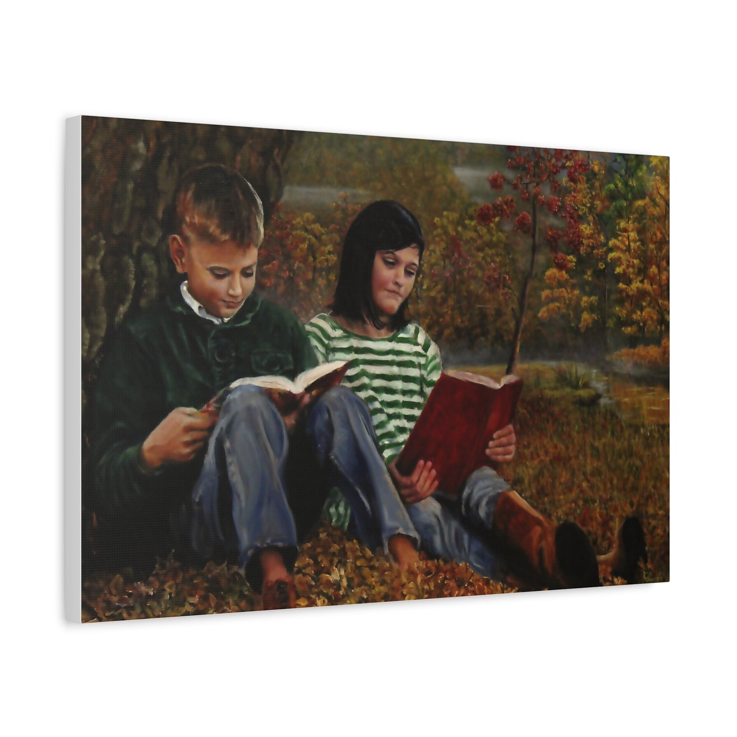"Siblings" Canvas Print - Vintage Children Reading Art