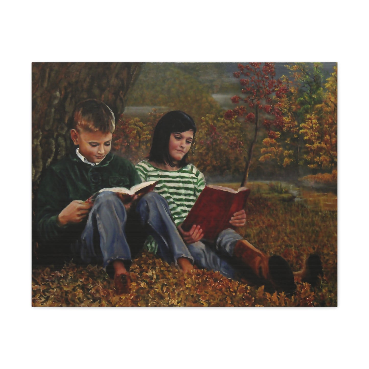 "Siblings" Canvas Print - Vintage Children Reading Art