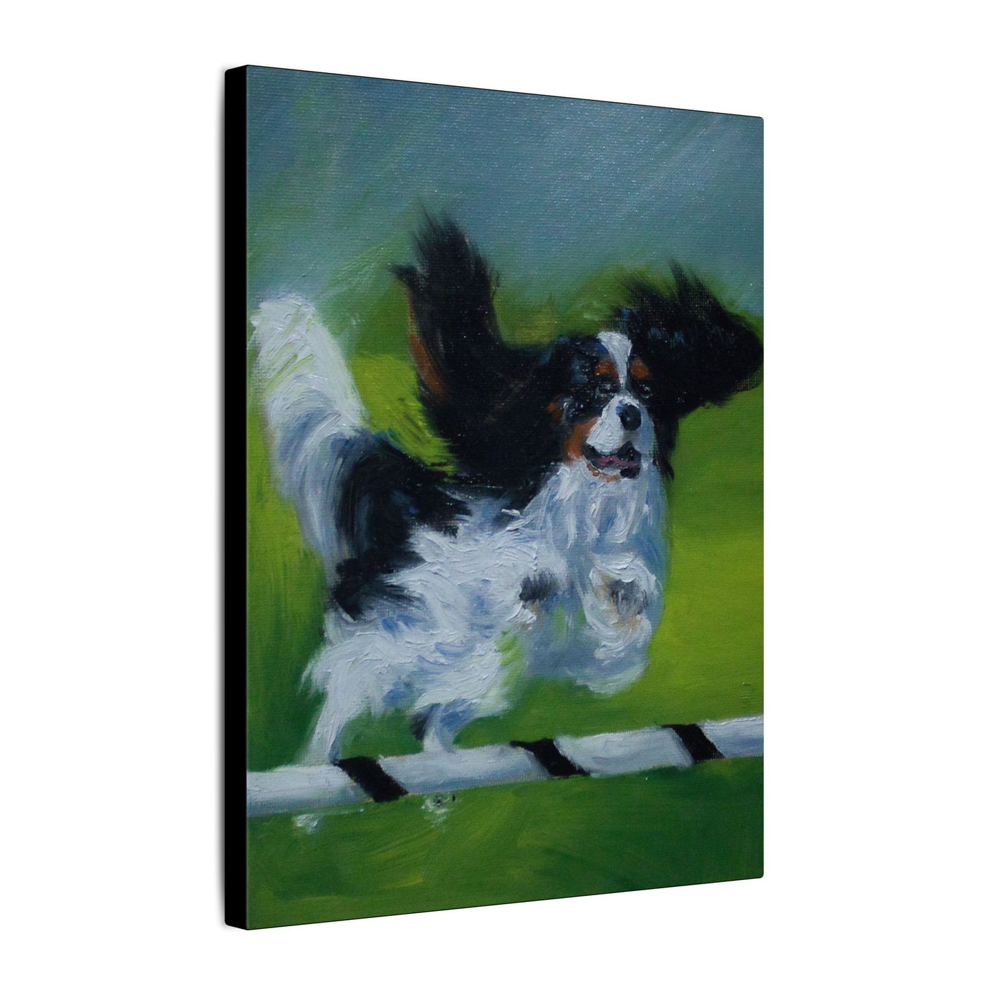 "Competitive" Canvas Print - Tri Color Cavalier King Charles Spaniel Agility Art