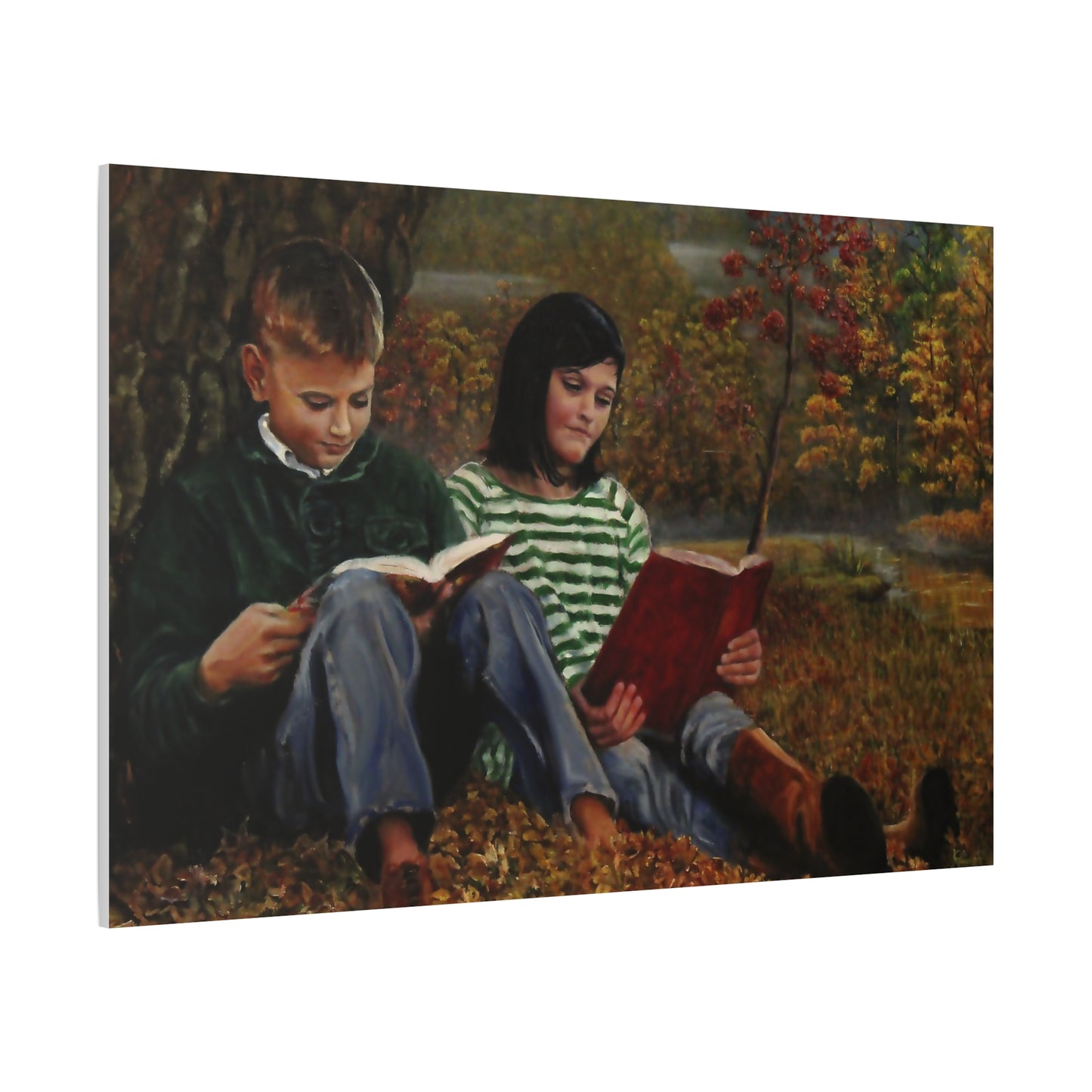"Siblings" Canvas Print - Vintage Children Reading Art