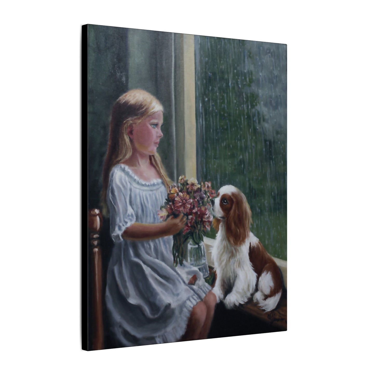 "Rainy Day" Canvas Print - Girl with Dog Whimsical Art