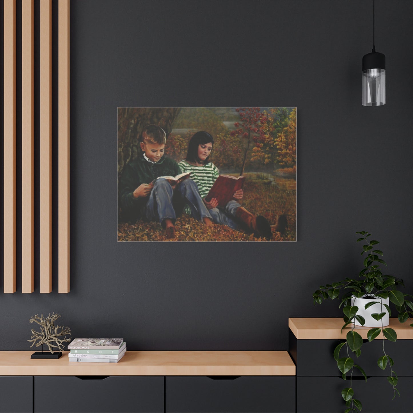 "Siblings" Canvas Print - Vintage Children Reading Art