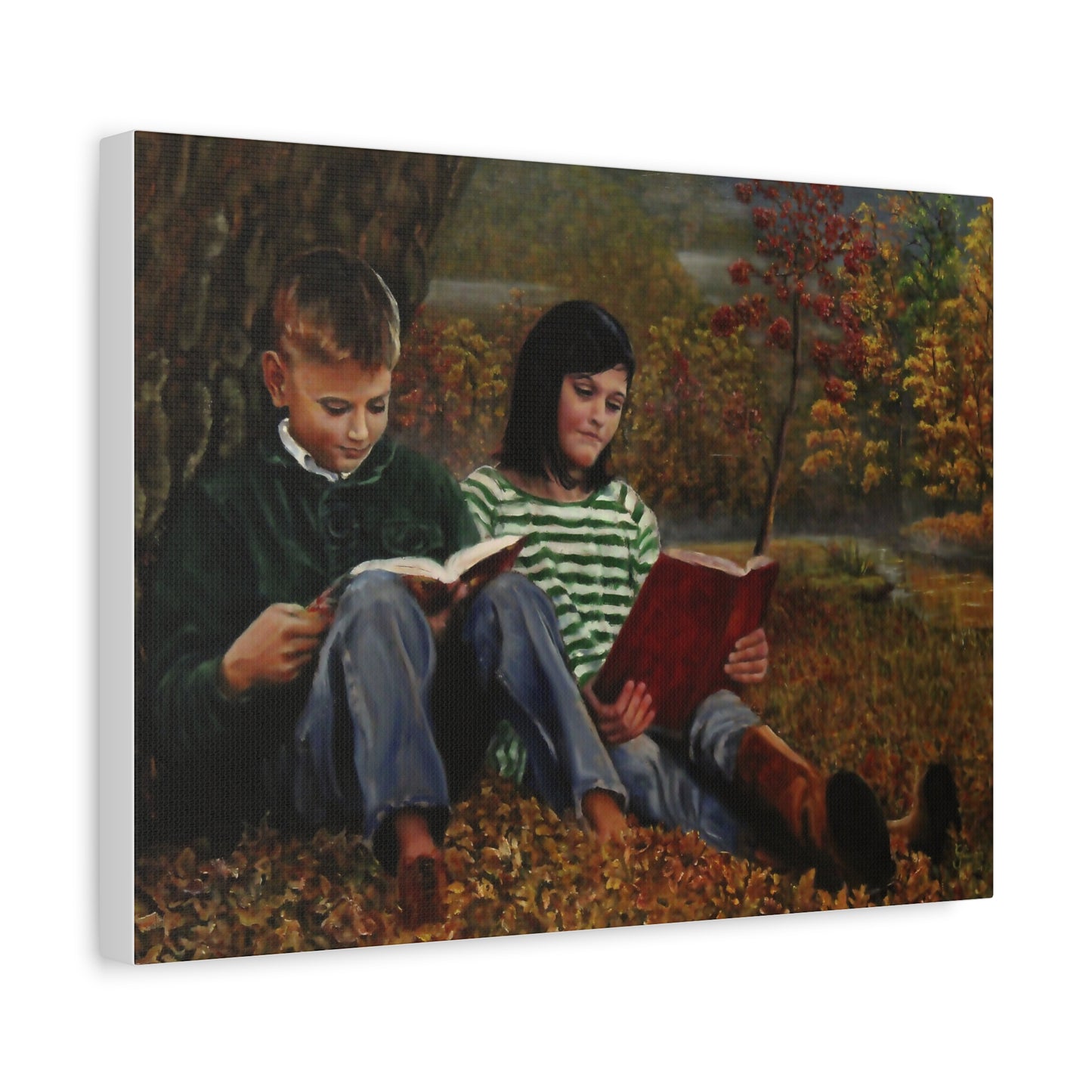 "Siblings" Canvas Print - Vintage Children Reading Art