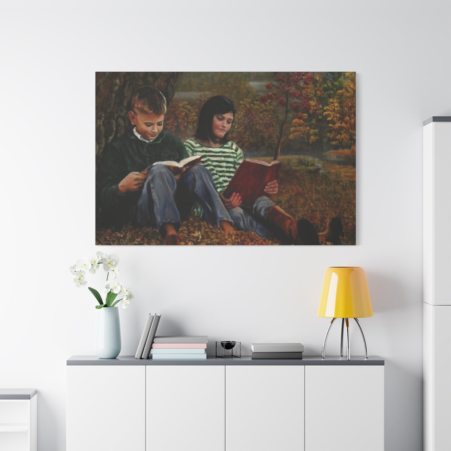 "Siblings" Canvas Print - Vintage Children Reading Art