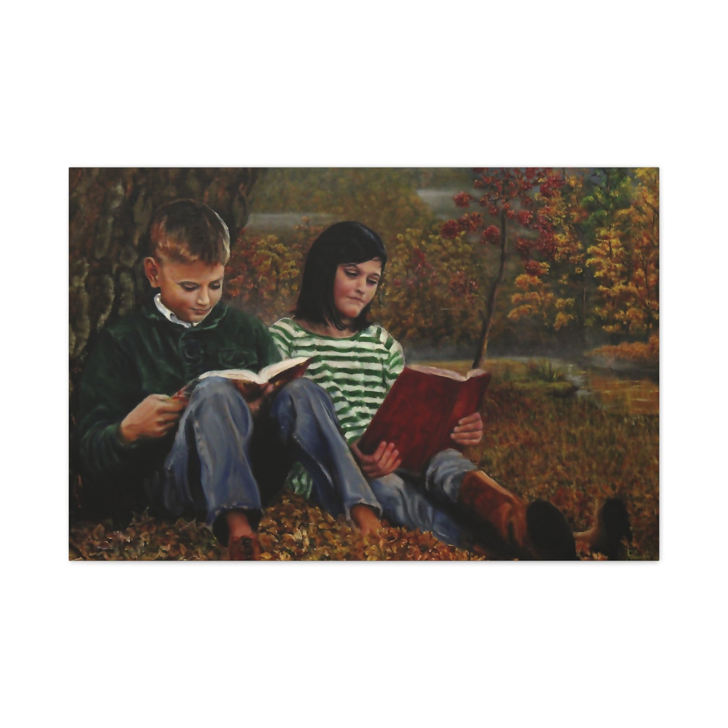 "Siblings" Canvas Print - Vintage Children Reading Art