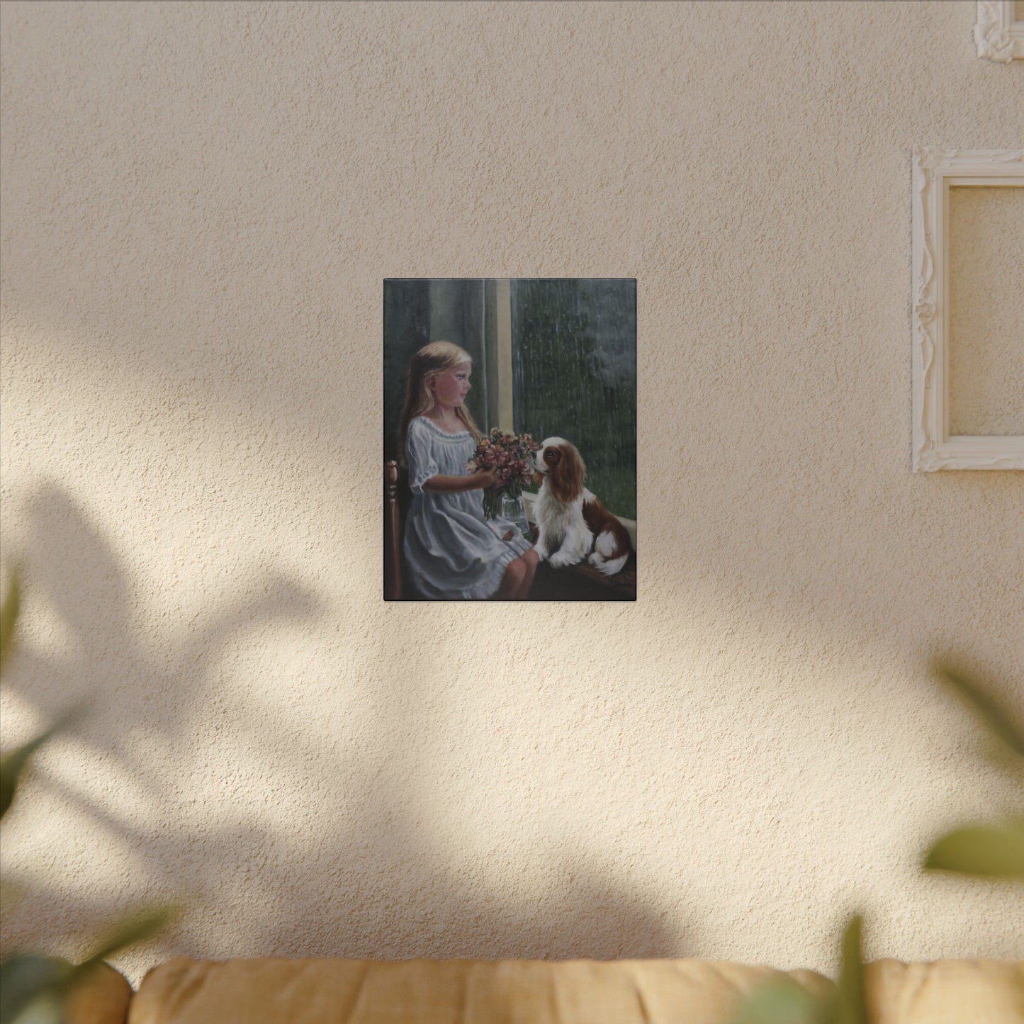 "Rainy Day" Canvas Print - Girl with Dog Whimsical Art