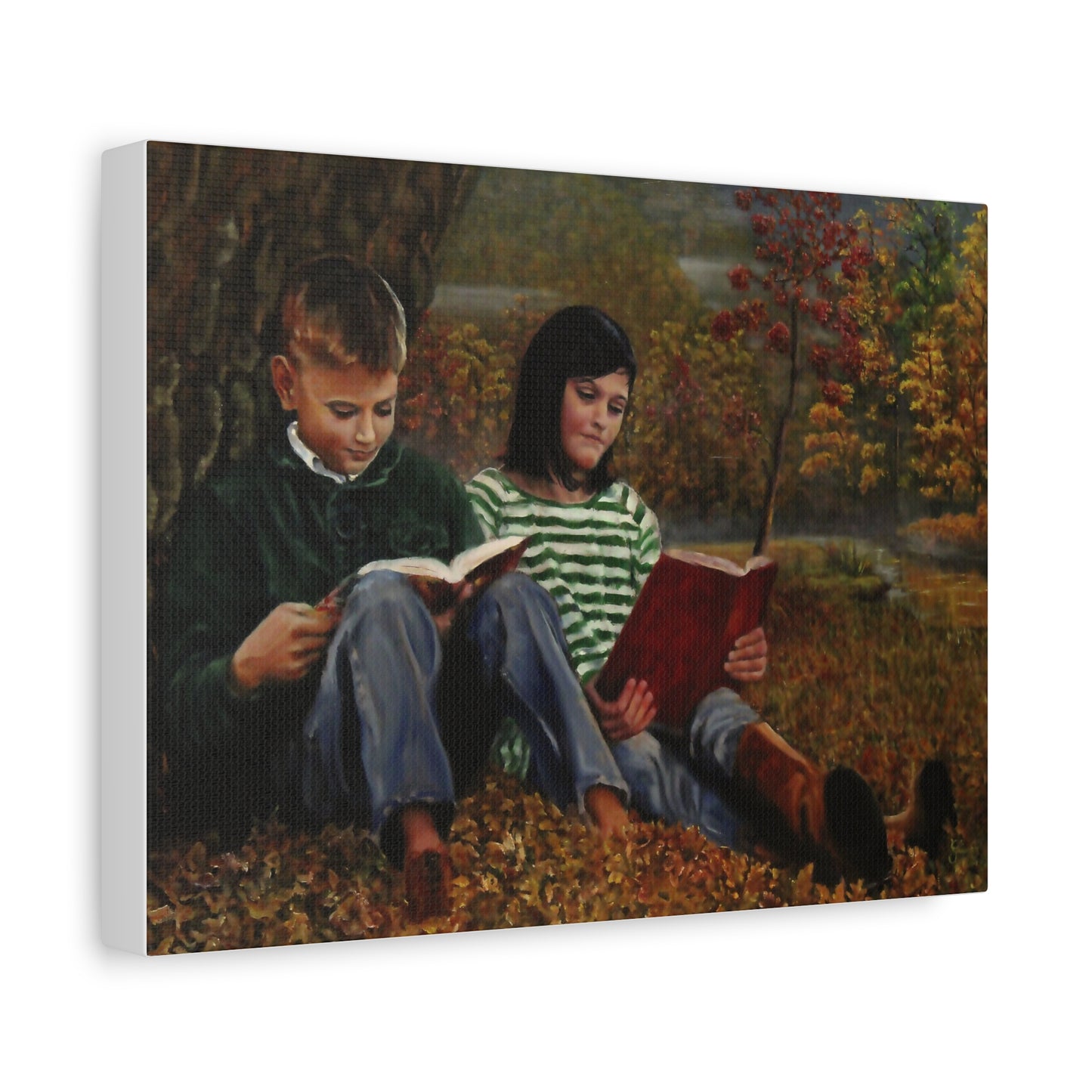 "Siblings" Canvas Print - Vintage Children Reading Art