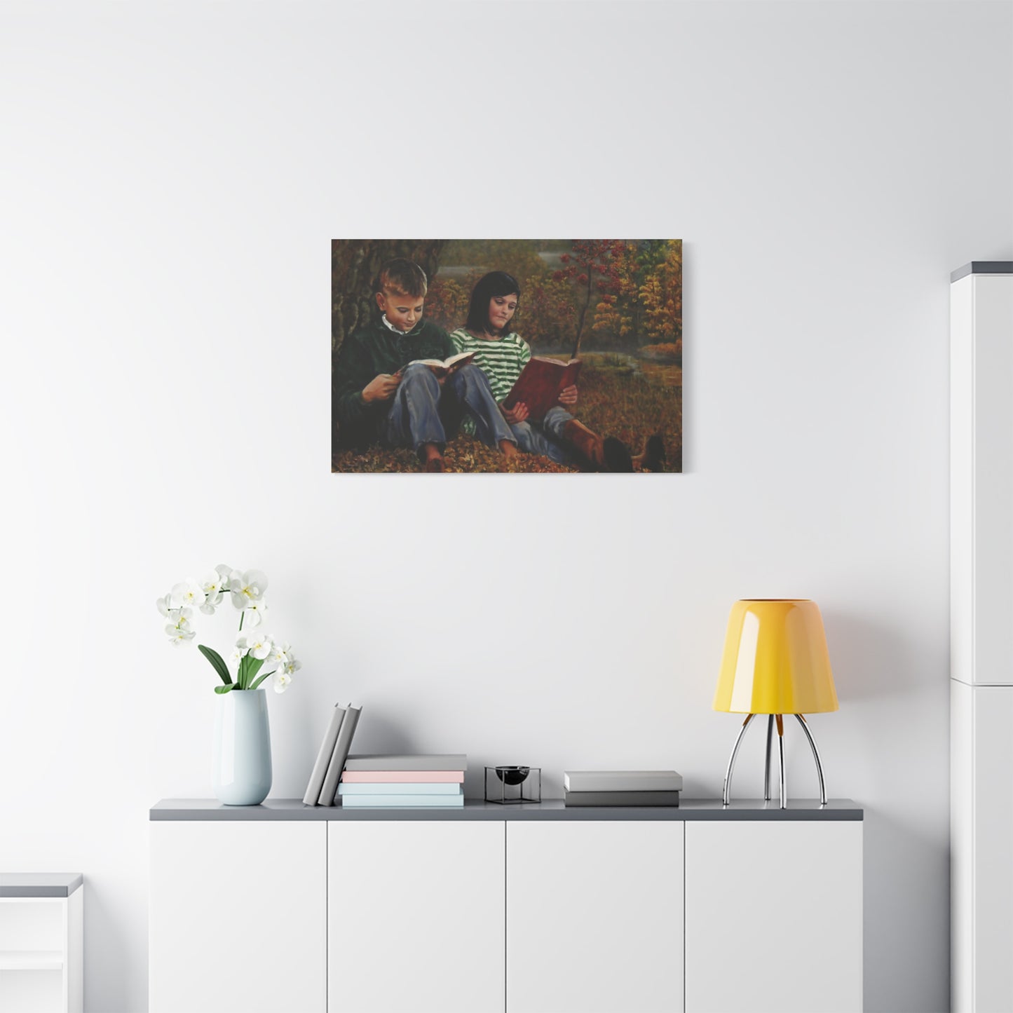 "Siblings" Canvas Print - Vintage Children Reading Art