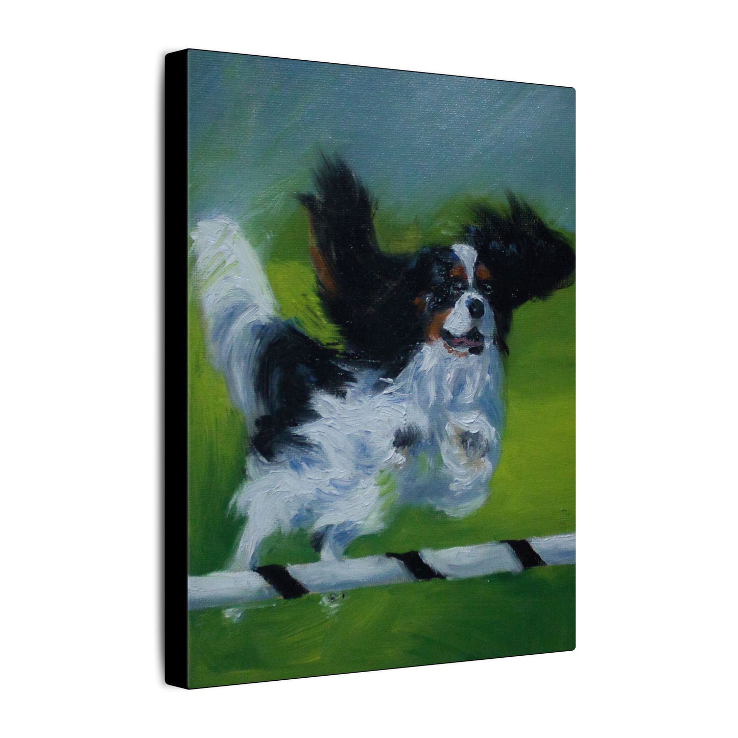 "Competitive" Canvas Print - Tri Color Cavalier King Charles Spaniel Agility Art