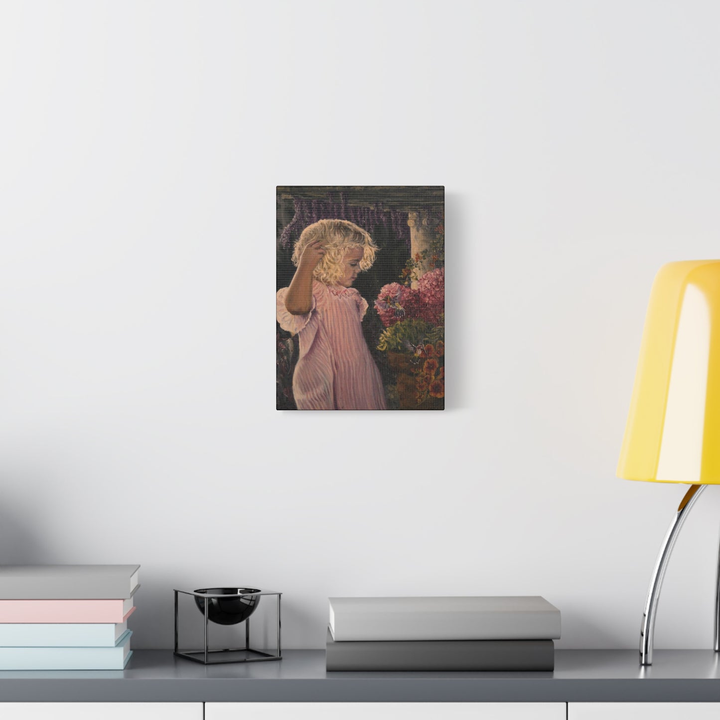 "Garden Surprise" Canvas Print - Girl with Hummingbirds Art