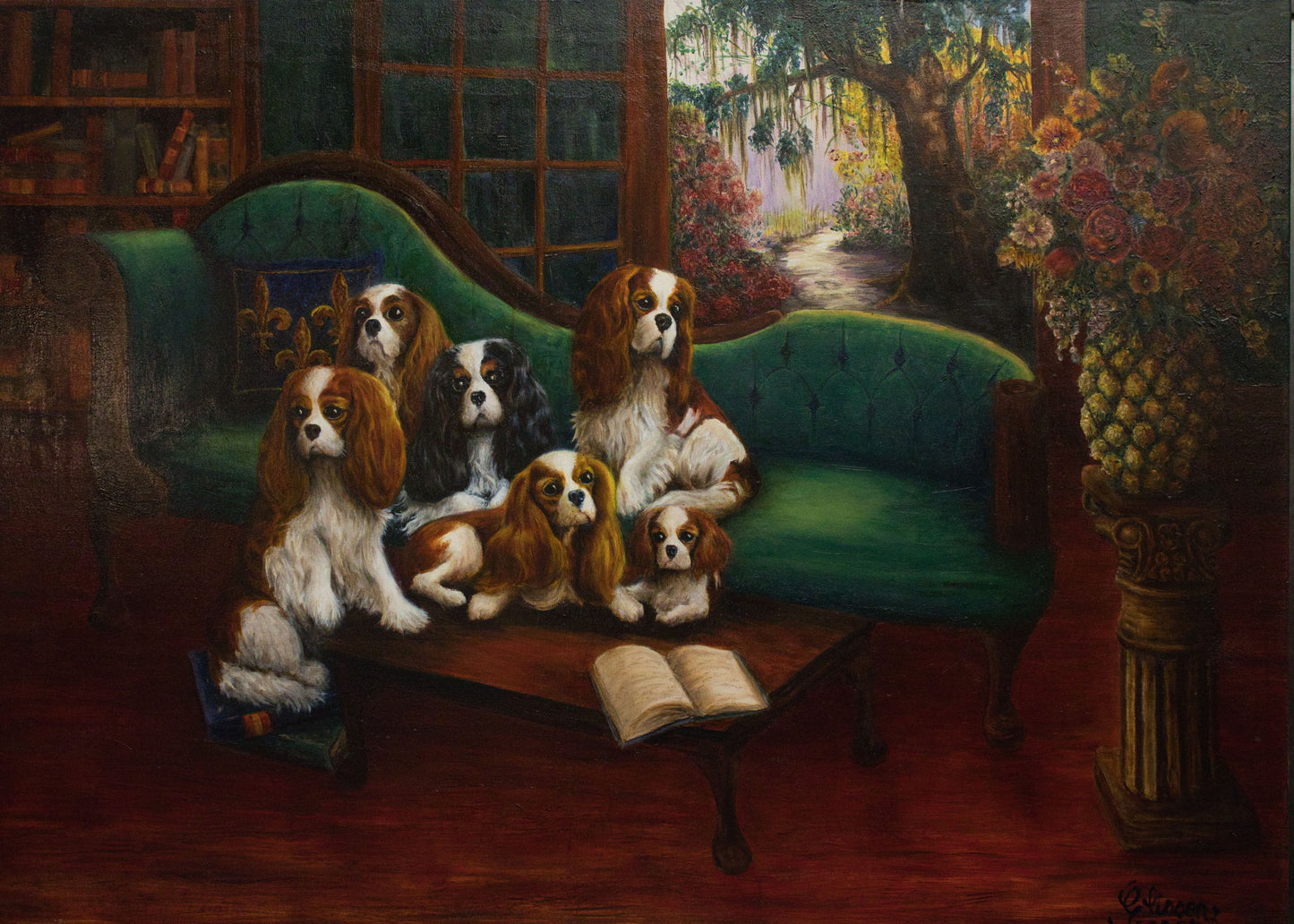 "Foundation" Original Oil Painting on Linen - Cavalier King Charles Spaniel Family Portrait