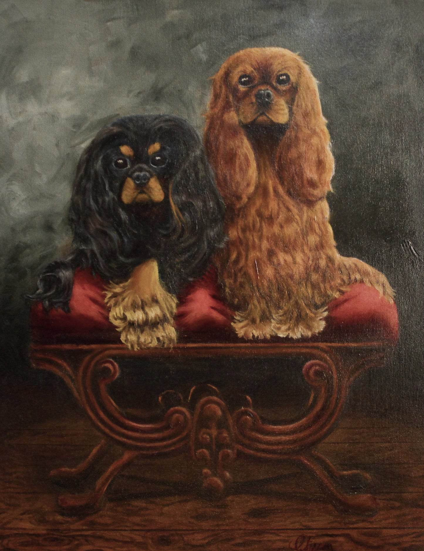 "Solid Sisters" Original Oil Painting on Linen - Cavalier King Charles Spaniel Portrait