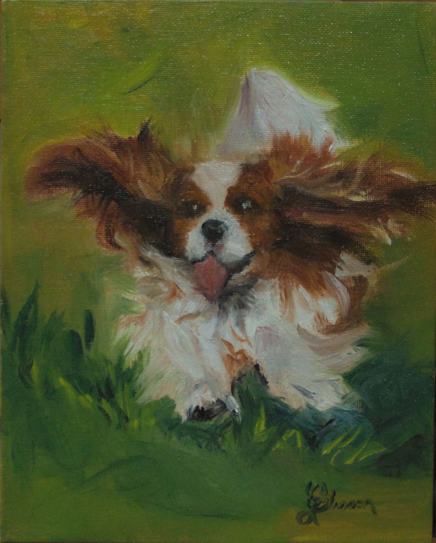 "Race" Original Oil Painting on Board - Cavalier King Charles Spaniel Running Art