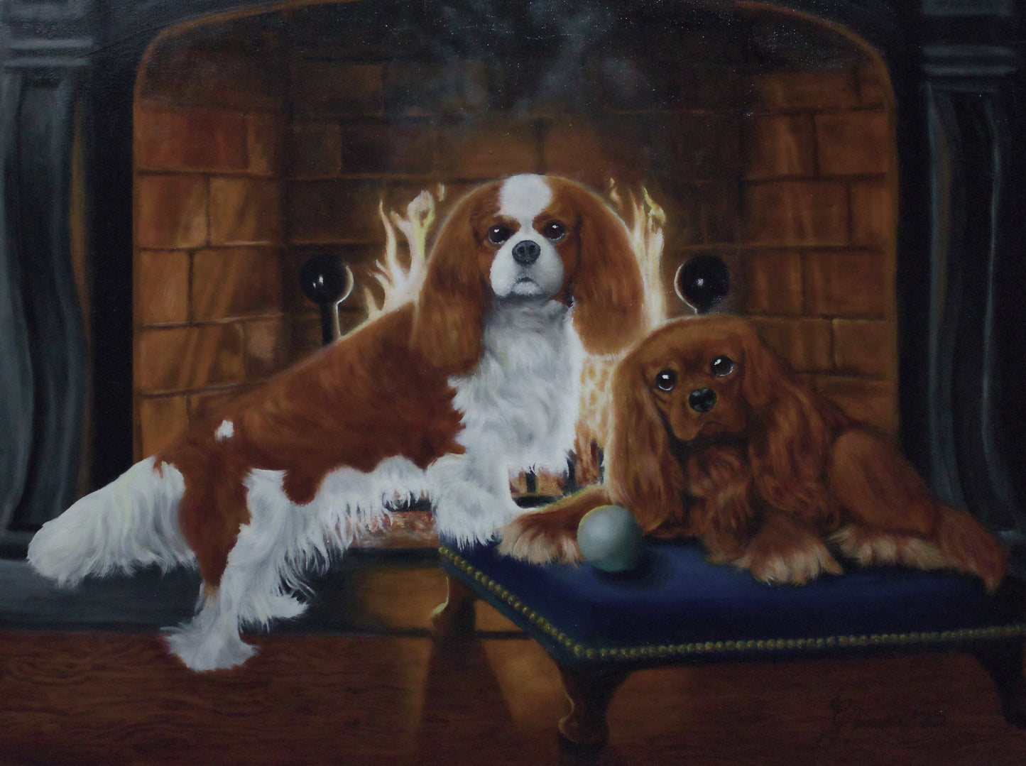 "Cold Night" Original Oil Painting on Linen - Cavalier King Charles Spaniel Art
