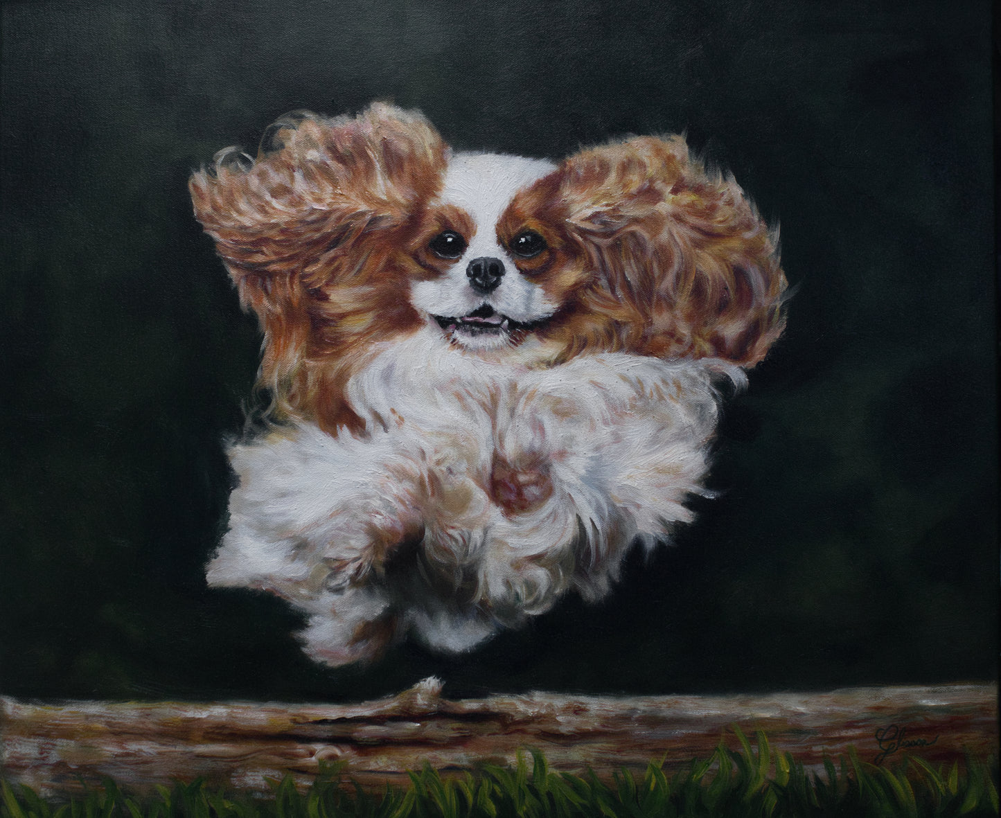 "Athlete" Original Oil Painting on Linen - Blenheim Cavalier King Charles Spaniel Agility 20x24